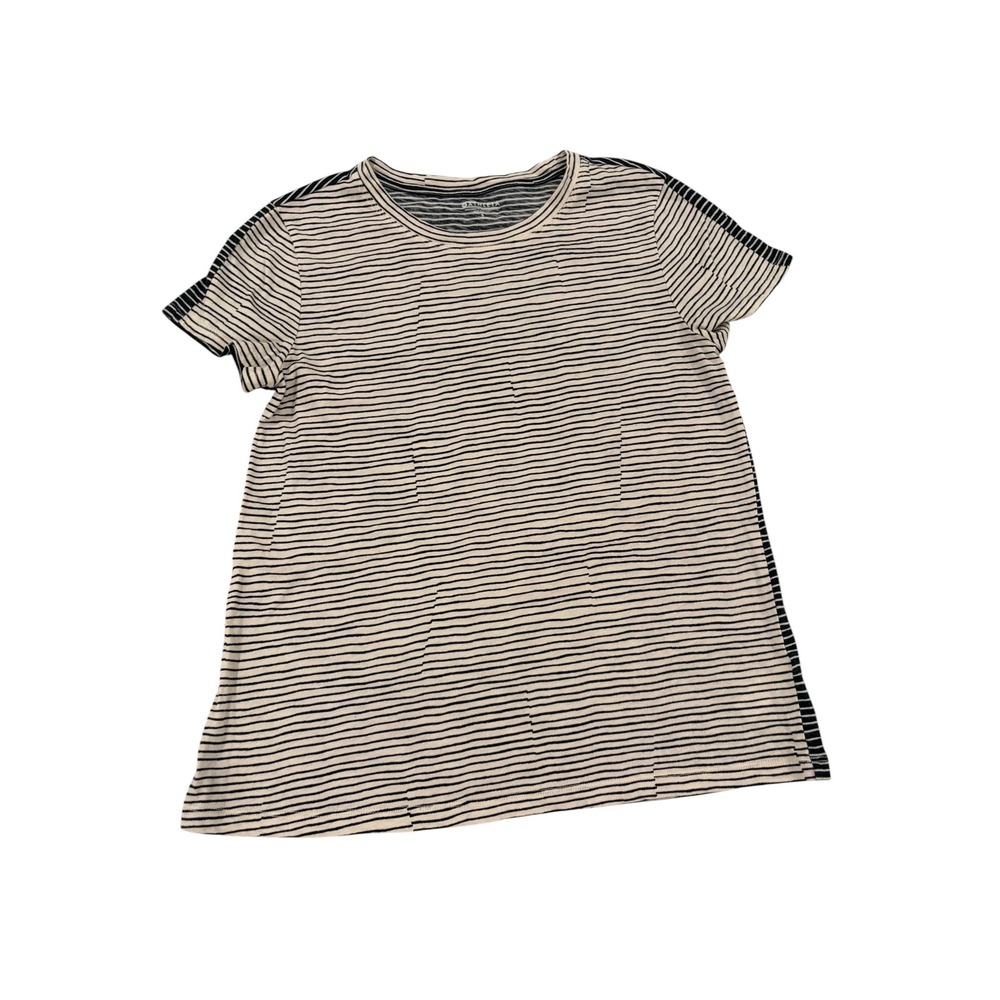 Athleta Womens Striped Short Sleeve T-Shirt Black Cream Cotton Crew Neck Small‎